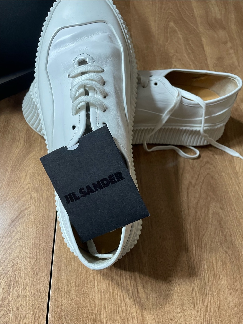 Jil Sander White Ribbed Platform Leather Sneakers - Picture 5 of 13